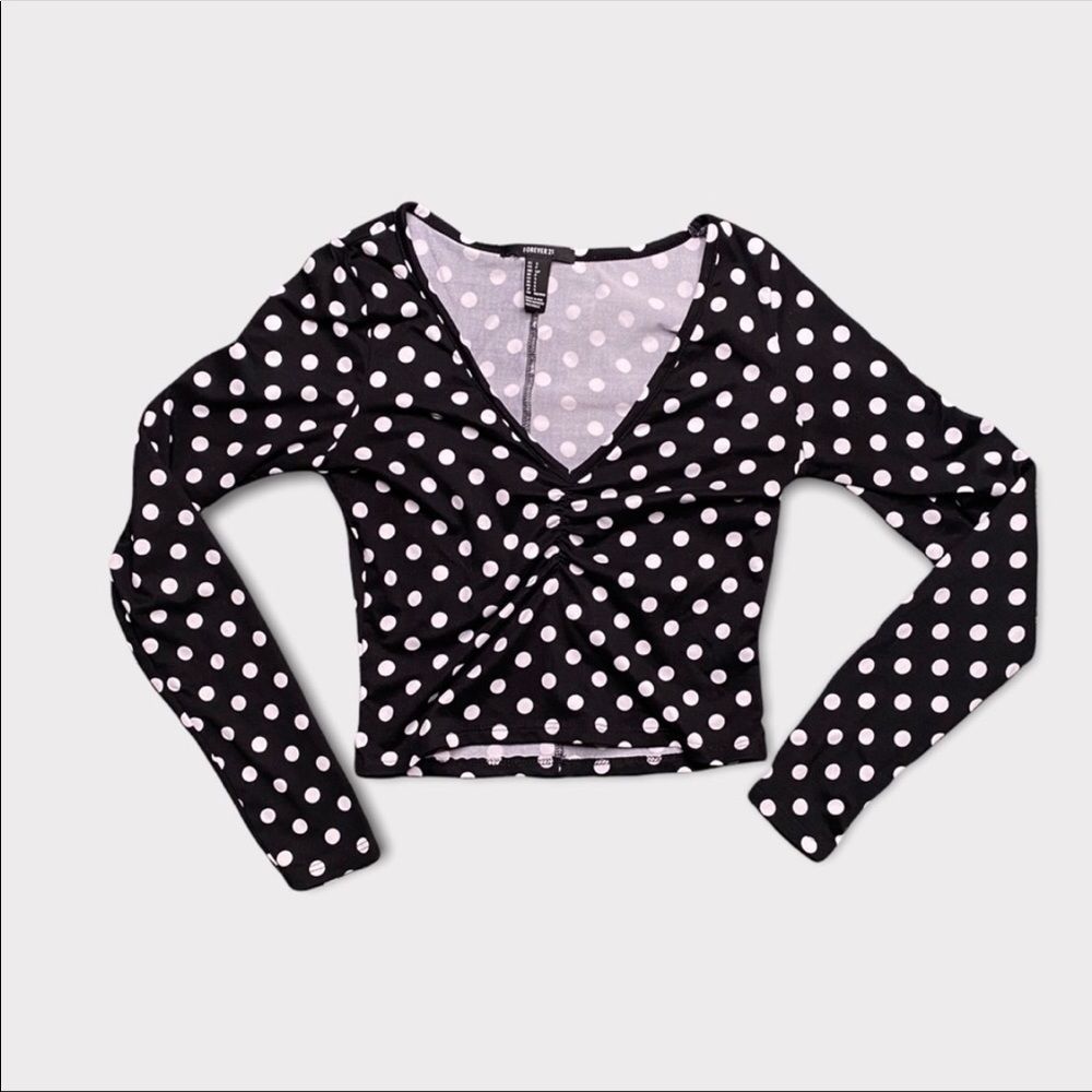 FOREVER 21 | Black and White Cropped Polka Dot Shirt